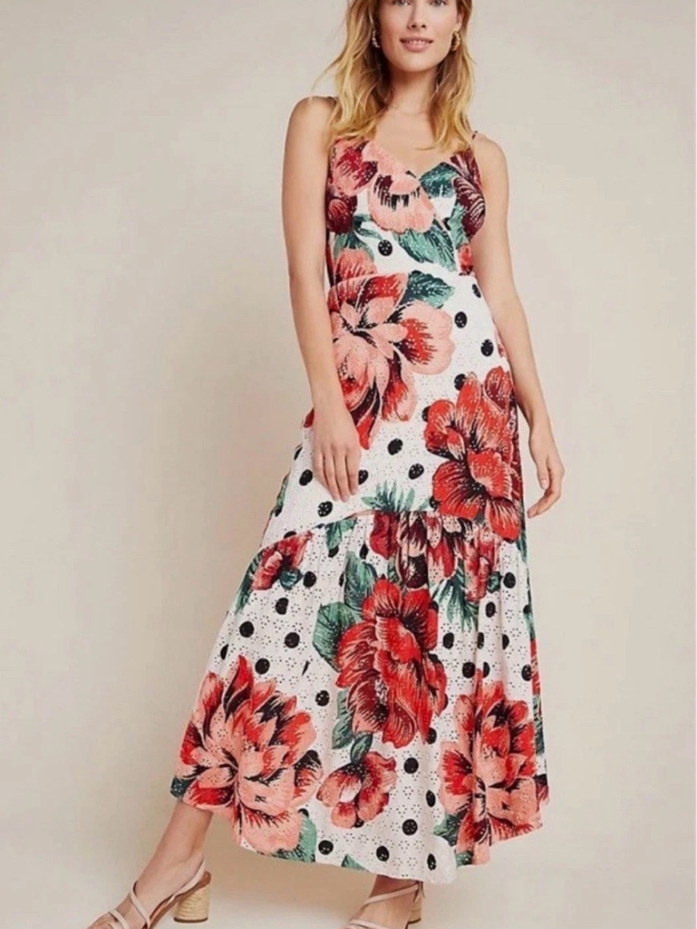 FARM Rio Anthropologie NWT Floral Eyelet Maxi Dress Size 10 Boho Resort $198
